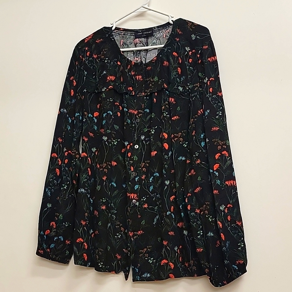 Long-Sleeve Flounce NWT Floral Ruffle Button-Down Shirt 14/16